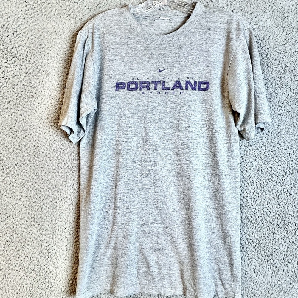 VINTAGE University Of Portland T Shirt Size Small Gray Nike Swoosh Soccer Y2K